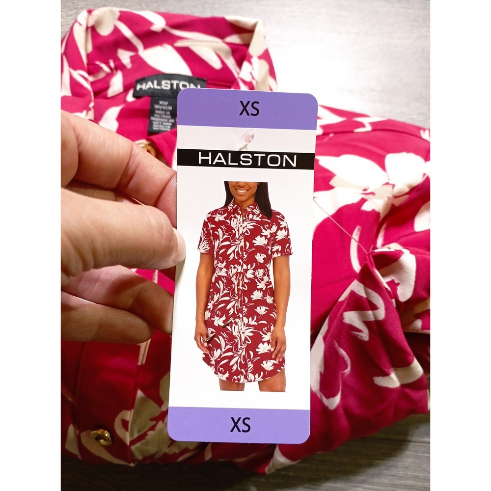 Halston Floral Dress Womens X-Small Dark Pink Drawstring Waist